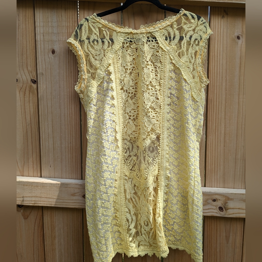 Yellow Anthropology Champagne & Strawberry Lace Dress